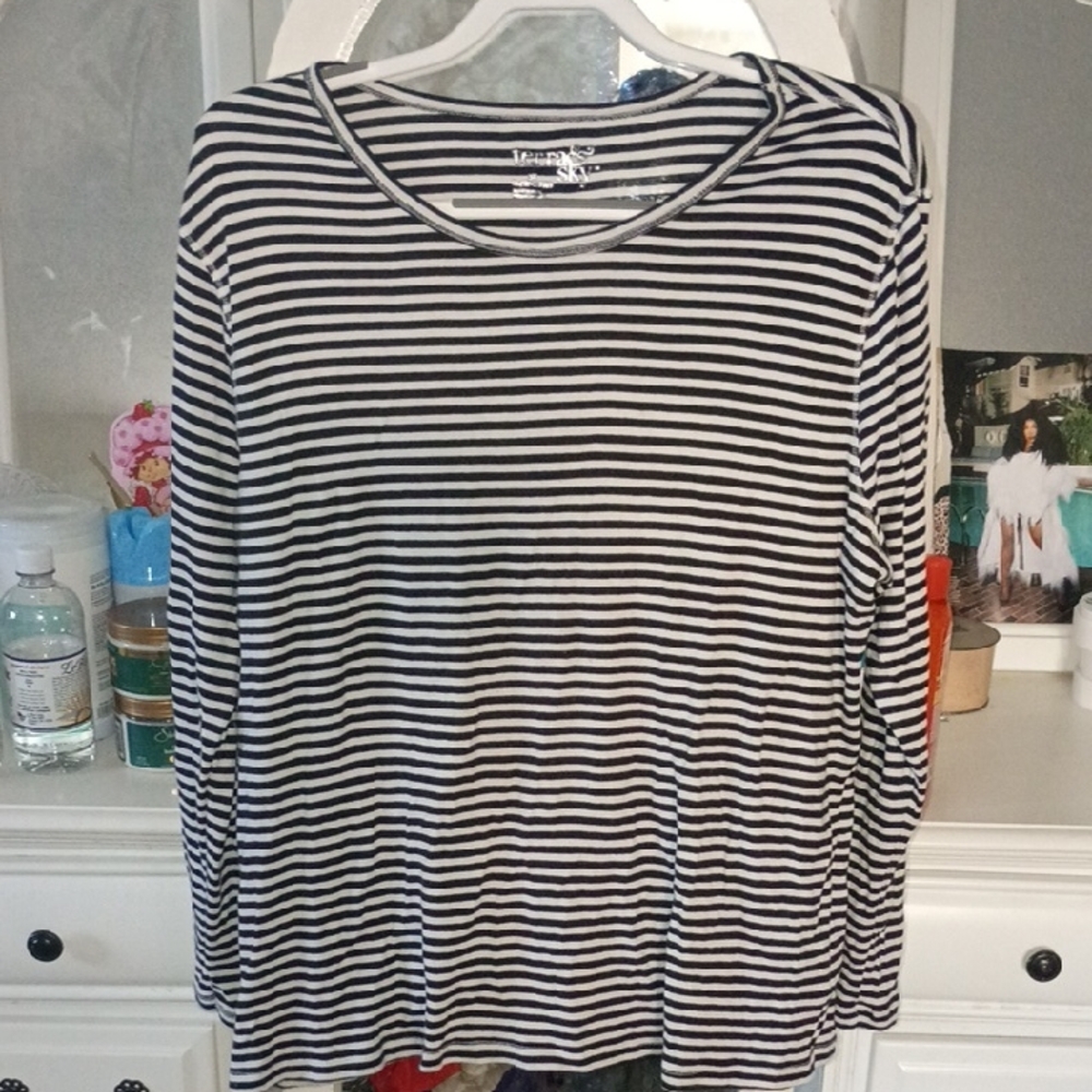 Terra & Sky Monochrome Striped Long Sleeve Tee, 3X